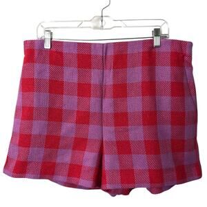 Ann Taylor NWT Women's Red Pink Plaid High Rise Shorts Side Zip Size 14